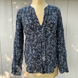 Theory‎ Blouse Womens SMALL PETITE Semi Sheer Long Sleeve Shirt Chiffon Top